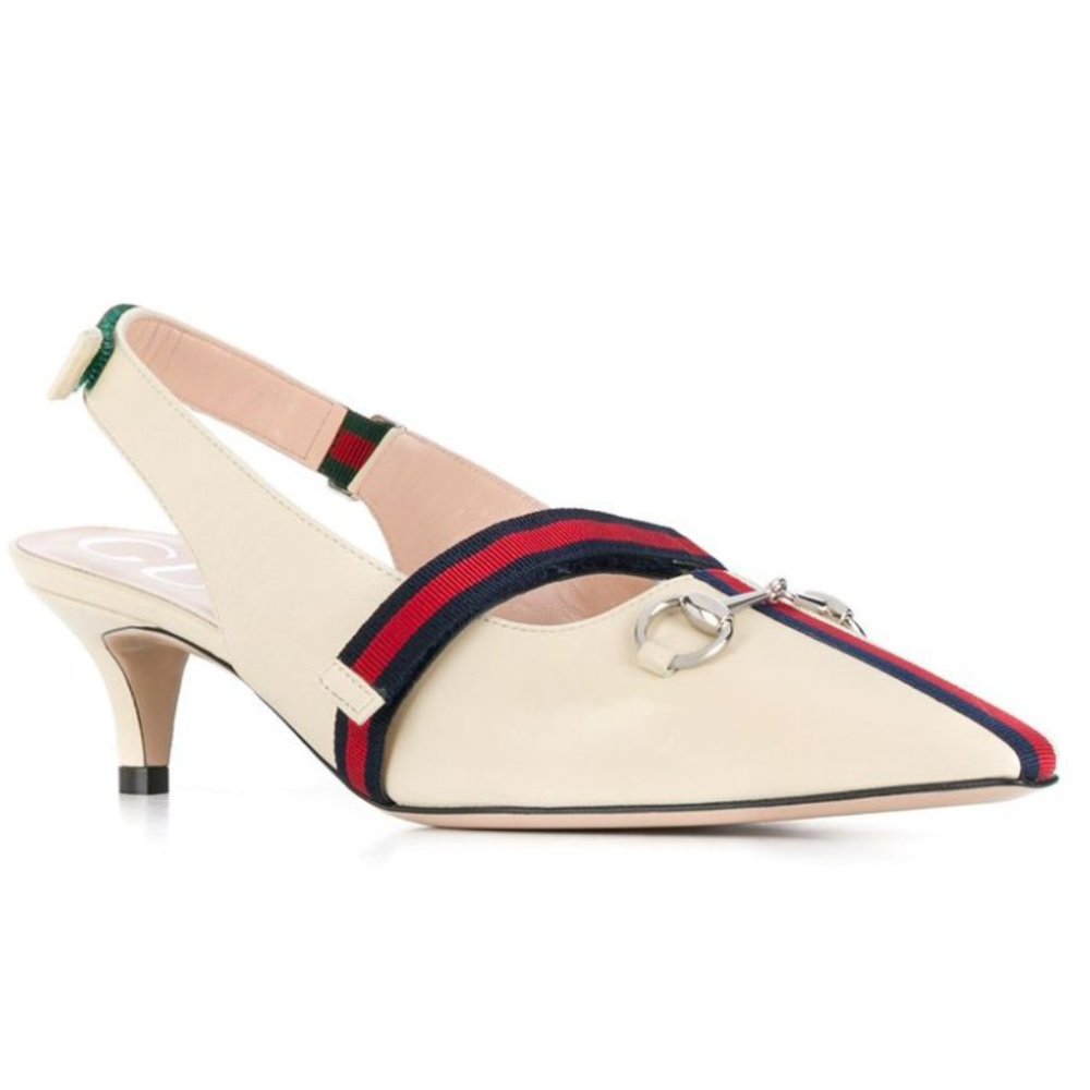 Gucci Malaga Kid Horsebit Webbed Pumps in White NEW IN BOX WITH SHOE BAGS